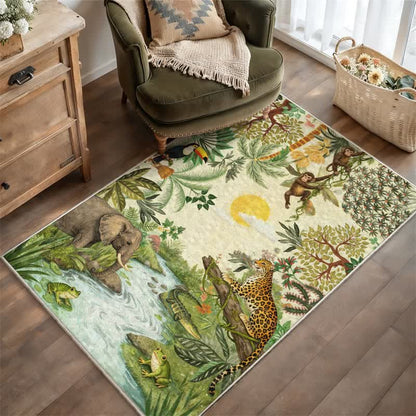 Ownkoti Tropical Wildlife Scene Rectangle Area Rug - Beige - 95" x 119" - image 0