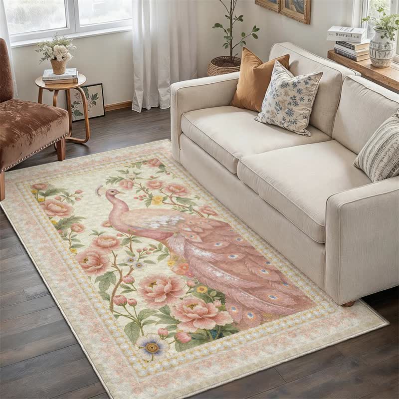 Ownkoti Elegant Peacock Floral Non-slip Area Rug - Light Pink - 95" x 119" - image 20