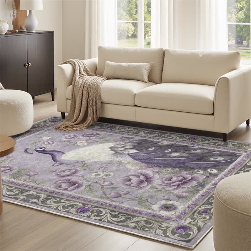 Ownkoti Elegant Peacock Floral Non-slip Area Rug - image 16