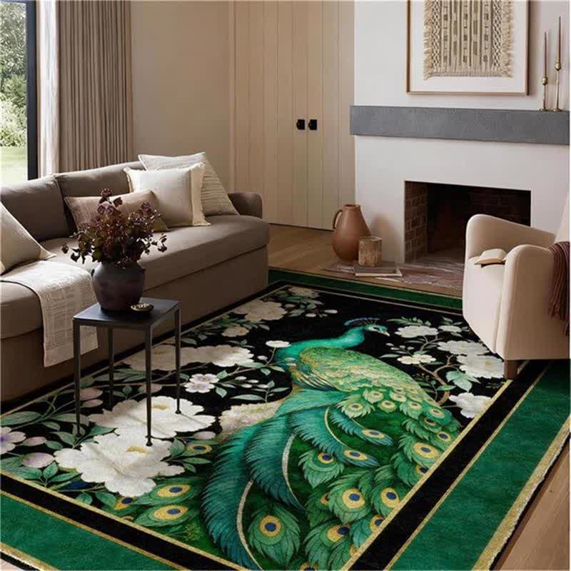 Ownkoti Elegant Peacock Floral Non-slip Area Rug - image 10