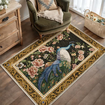 Ownkoti Elegant Peacock Floral Non-slip Area Rug - image 1