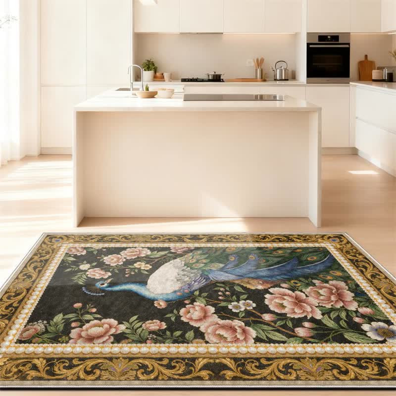 Ownkoti Elegant Peacock Floral Non-slip Area Rug - image 3