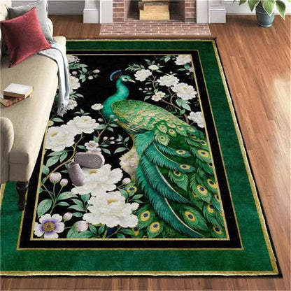 Ownkoti Elegant Peacock Floral Non-slip Area Rug - Dark Green - 95" x 119" - image 7