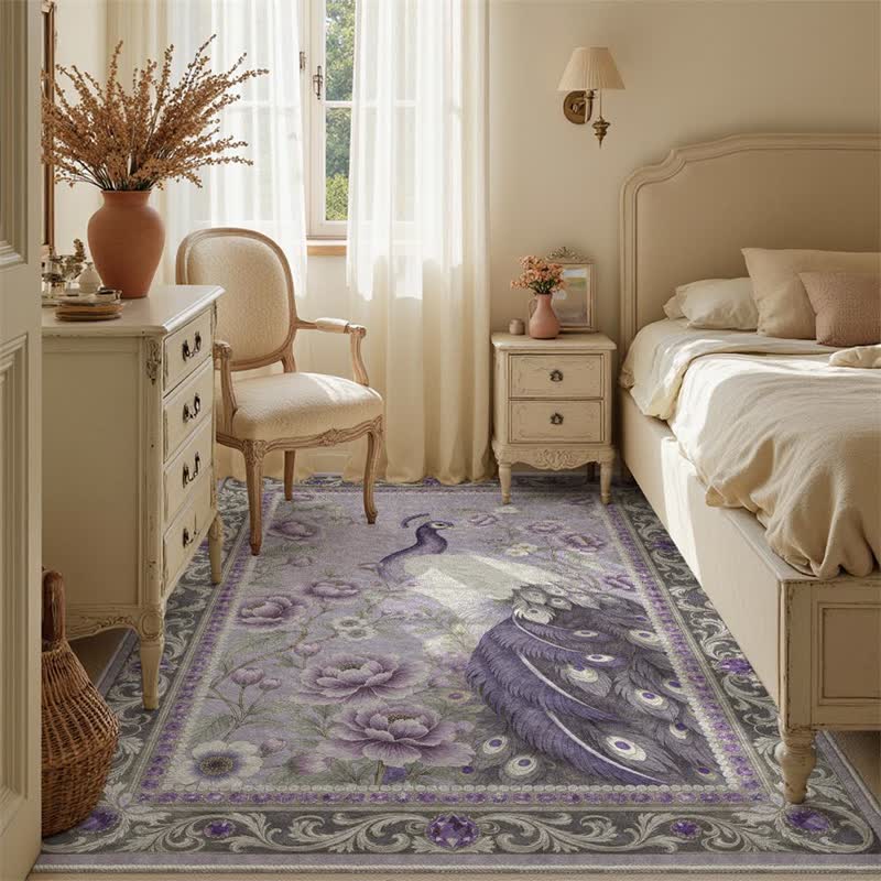 Ownkoti Elegant Peacock Floral Non-slip Area Rug - Light Purple - 95" x 119" - image 14
