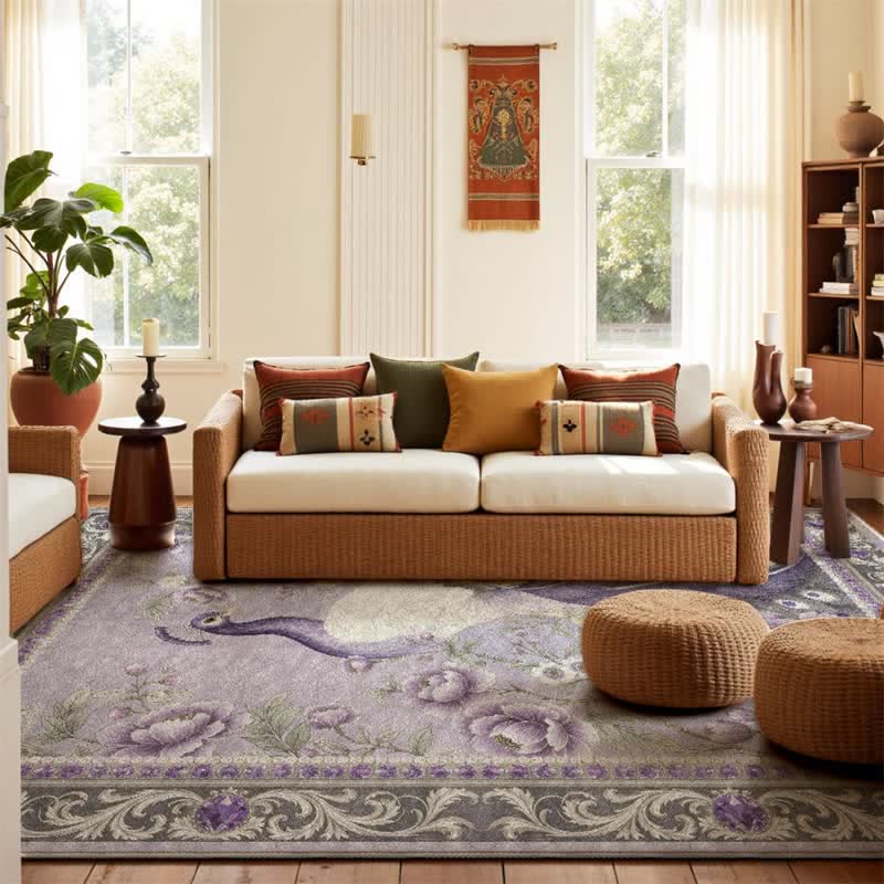 Ownkoti Elegant Peacock Floral Non-slip Area Rug - image 15