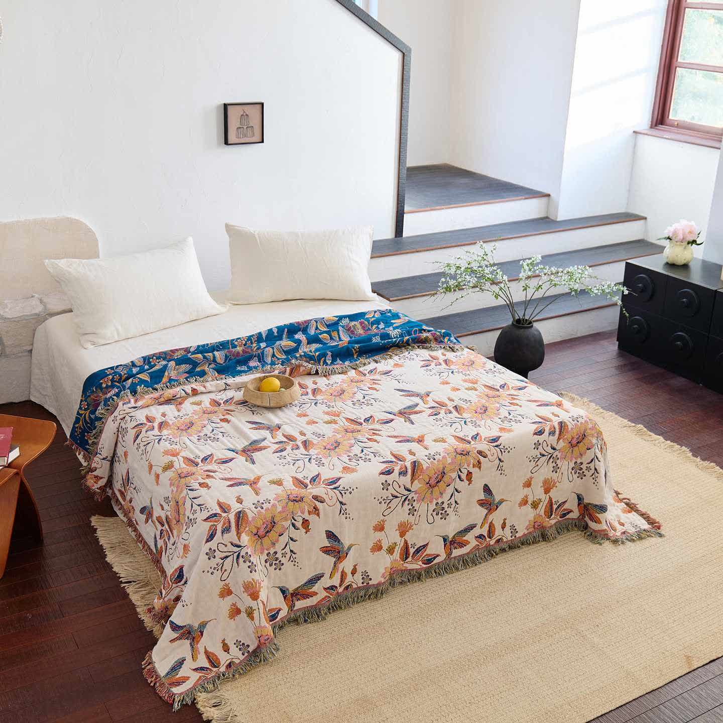 Ownkoti Hummingbird Floral Leaf Cotton Gauze Quilt - King - image 0