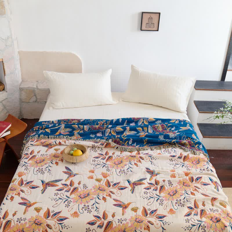 Ownkoti Hummingbird Floral Leaf Cotton Gauze Quilt - image 4