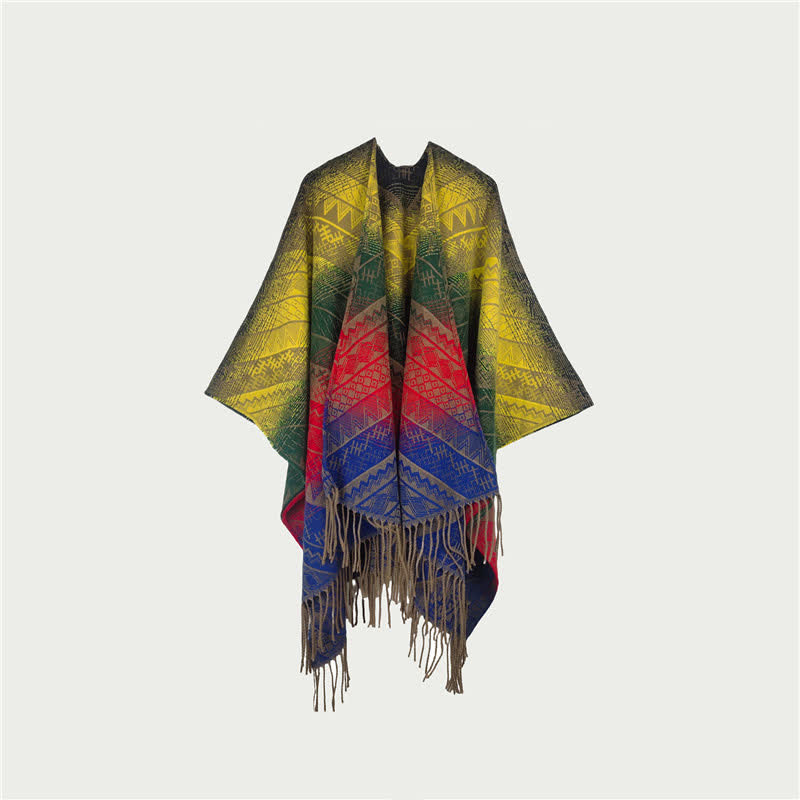 Ownkoti Gradient Vintage Geometric Fringe Shawl Blanket - Ginger Yellow - 59" x 47" - image 1