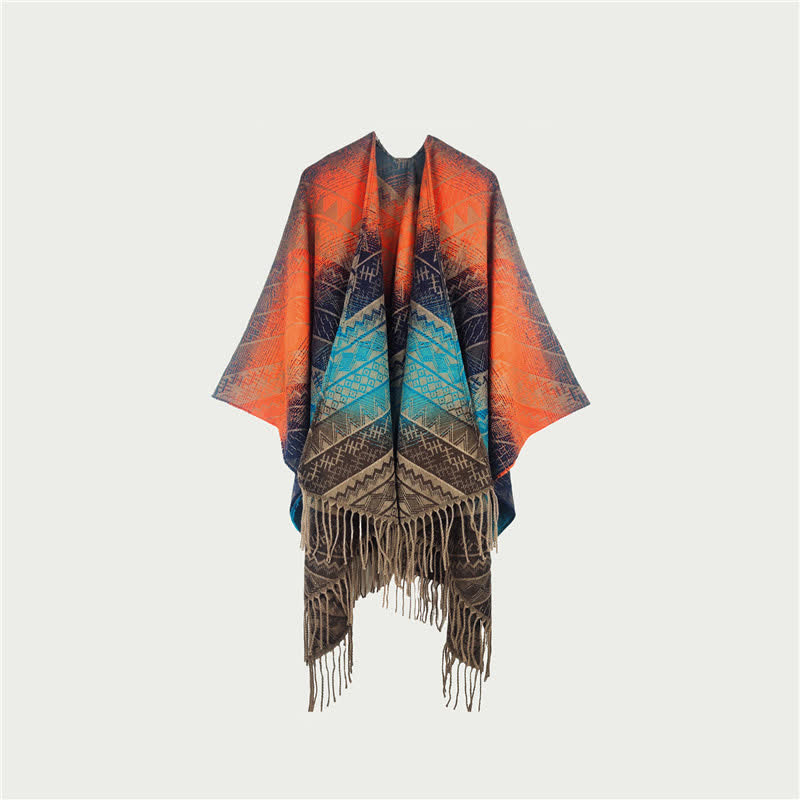 Ownkoti Gradient Vintage Geometric Fringe Shawl Blanket - Orange - 59" x 47" - image 0