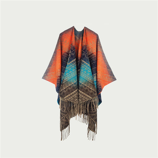 Ownkoti Gradient Vintage Geometric Fringe Shawl Blanket - Orange - 59" x 47" - image 0