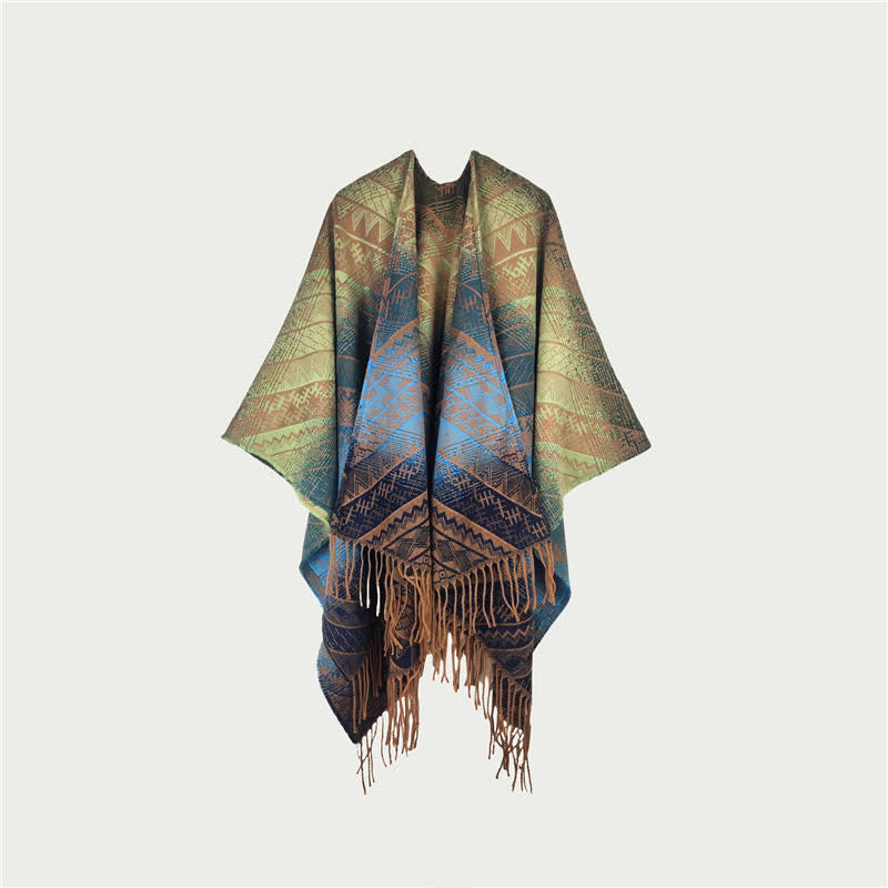 Ownkoti Gradient Vintage Geometric Fringe Shawl Blanket - Navy - 59" x 47" - image 2