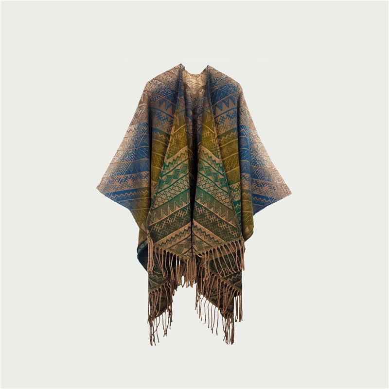Ownkoti Gradient Vintage Geometric Fringe Shawl Blanket - Green - 59" x 47" - image 3