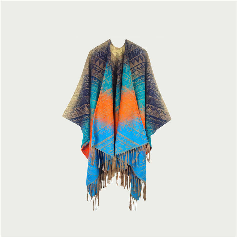 Ownkoti Gradient Vintage Geometric Fringe Shawl Blanket - Blue - 59" x 47" - image 4
