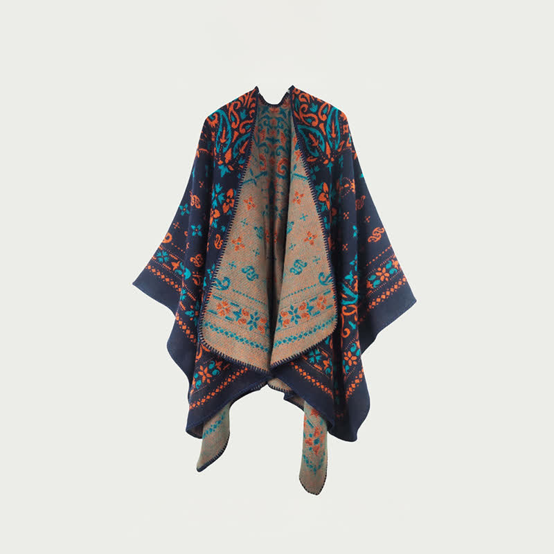Ownkoti Reversible Vintage Pattern Shawl Cape - Black Camel - 59" x 47" - image 2