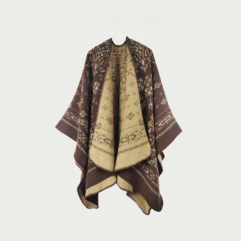 Ownkoti Reversible Vintage Pattern Shawl Cape - Camel - 59" x 47" - image 0