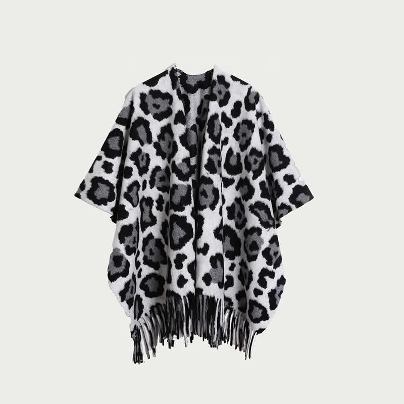 Ownkoti Modern Leopard Print Fringe Shawl Blanket - Black&White - 59" x 47" - image 1