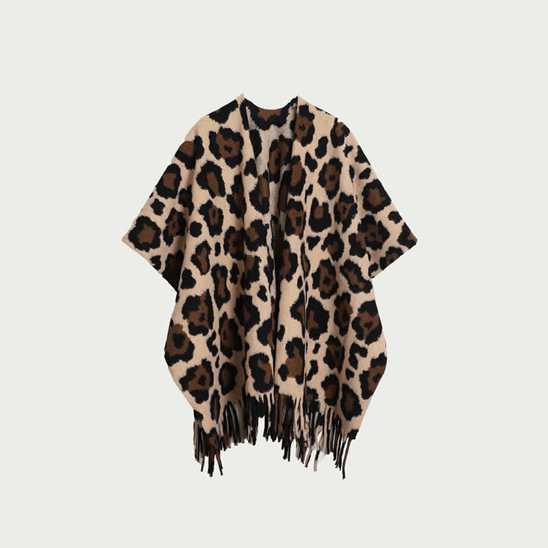 Ownkoti Modern Leopard Print Fringe Shawl Blanket - Camel - 59" x 47" - image 0