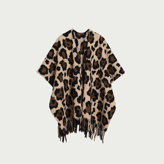 Ownkoti Modern Leopard Print Fringe Shawl Blanket - Camel - 59" x 47" - image 0