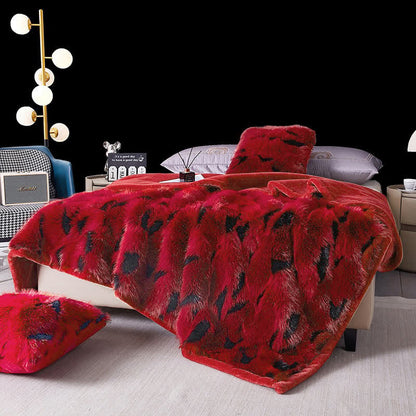 Ownkoti Modern Luxury Faux Fur Throw Blanket - Red - Queen - image 1