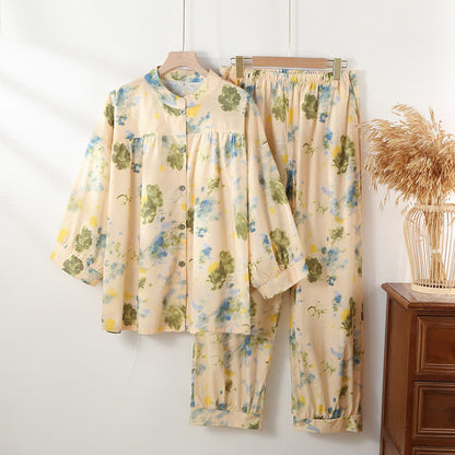 Ownkoti Oriental Ink Floral Cotton Loungewear Set - Beige - XL - image 0