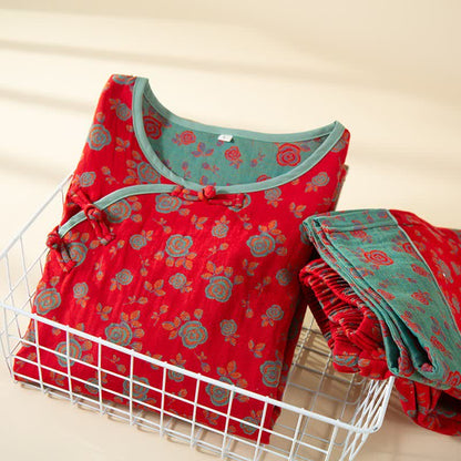 Ownkoti Oriental Vintage Rose Cotton Loungewear Set - image 2