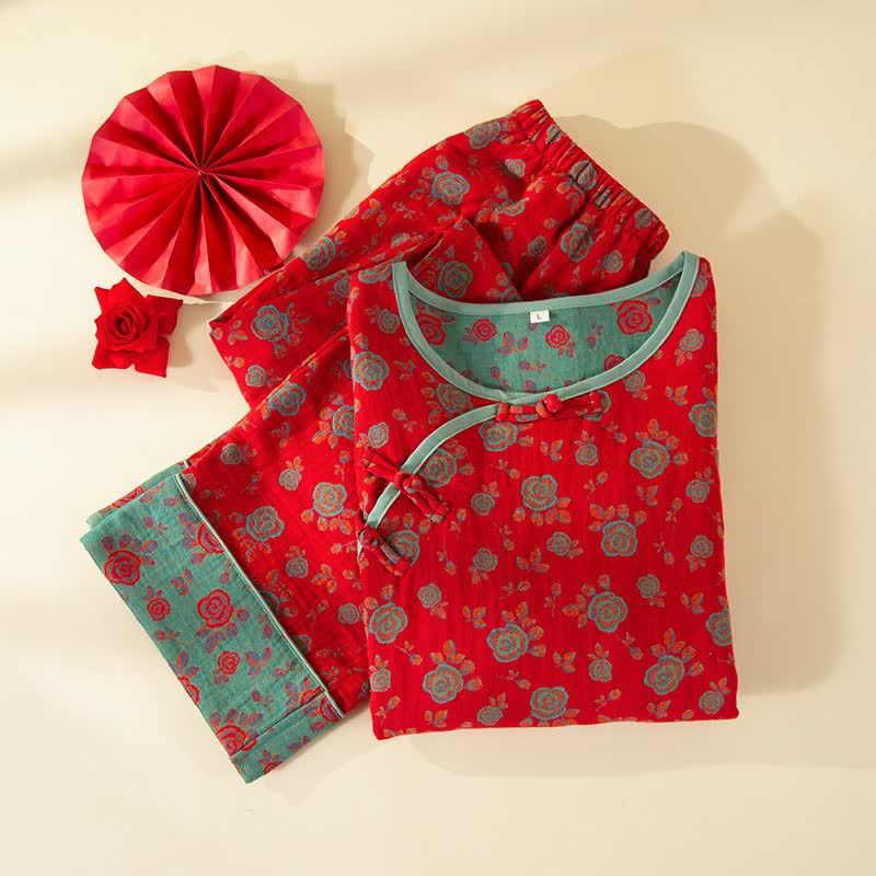 Ownkoti Oriental Vintage Rose Cotton Loungewear Set - image 1