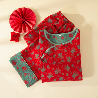 Ownkoti Oriental Vintage Rose Cotton Loungewear Set - image 1