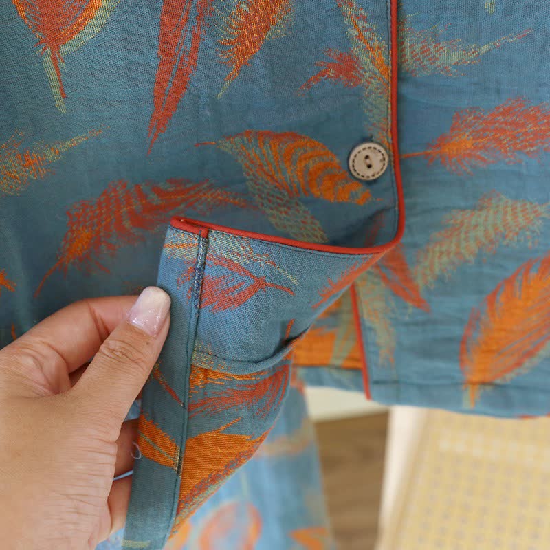 Ownkoti Vintage Feather Cotton Couple Pajama Set - image 9