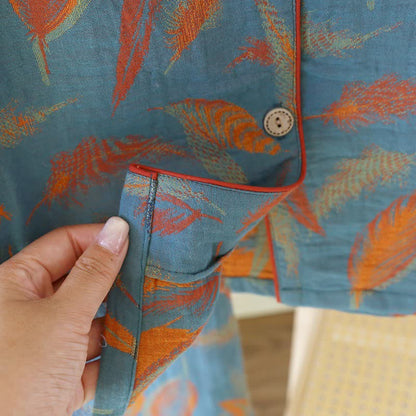 Ownkoti Vintage Feather Cotton Couple Pajama Set - image 9