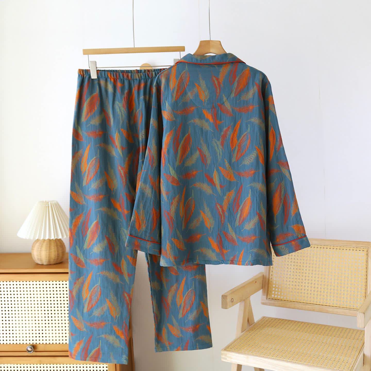 Ownkoti Vintage Feather Cotton Couple Pajama Set - image 3