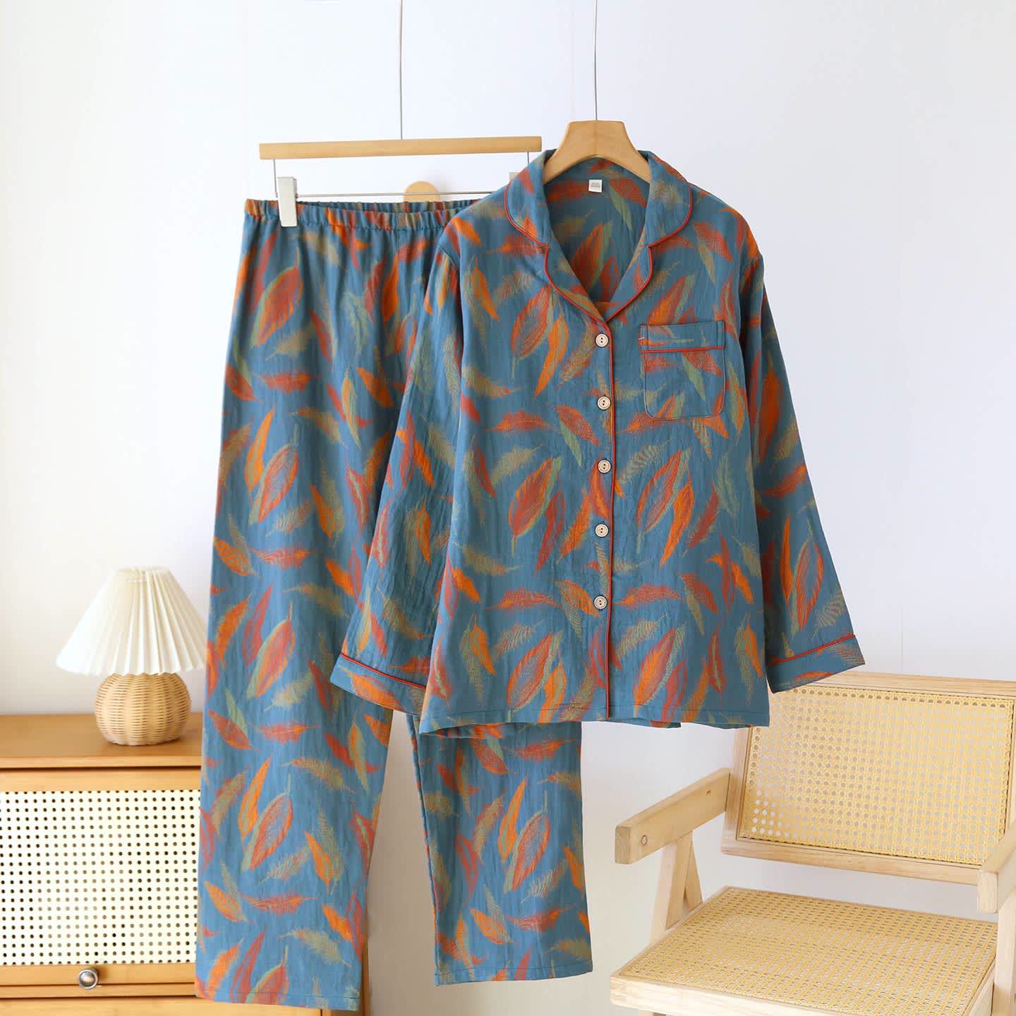 Ownkoti Vintage Feather Cotton Couple Pajama Set - image 2
