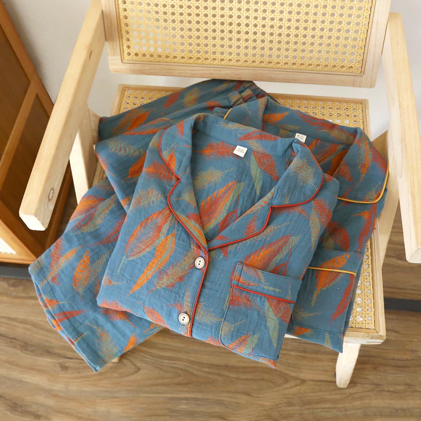 Ownkoti Vintage Feather Cotton Couple Pajama Set - image 4