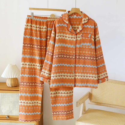 Ownkoti Vintage Wave Cotton Couple Loungewear Set - Women: Orange - XXL - image 2
