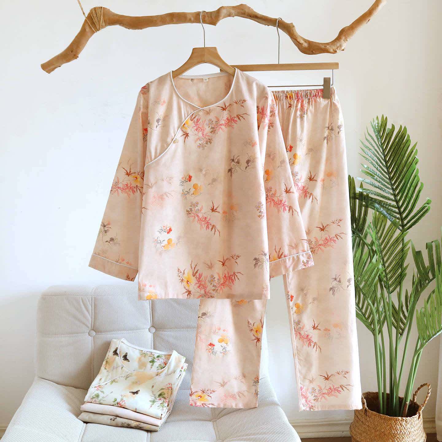 Ownkoti Oriental Pink Leaf Cotton Loungewear Set - image 1