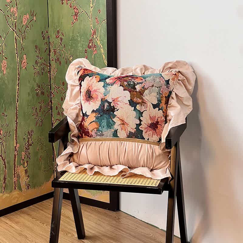 Ownkoti Poppy Floral Throw Pillow with Ruffled Edge - Square - 18" x 18" - image 7