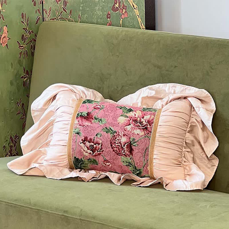 Ownkoti Floral Throw Pillow with Ruffled Edge - Rectangular - 12" x 19" - image 8