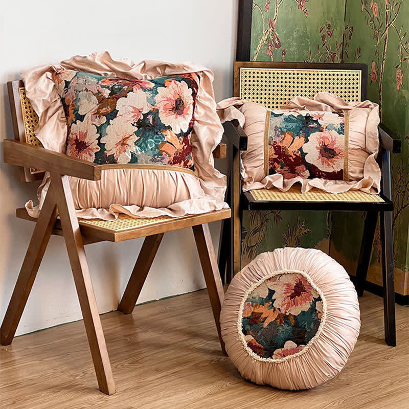 Ownkoti Poppy Floral Throw Pillow with Ruffled Edge - image 1