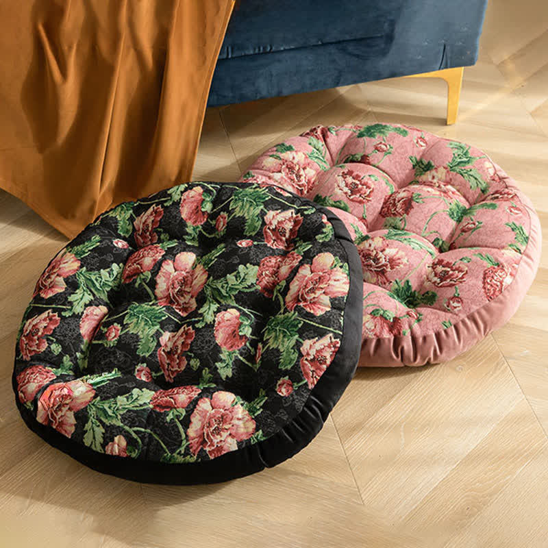 Ownkoti Romantic Floral Floor Chair Cushion - Pink + Black (2PCS) - 20" x 20" - image 1