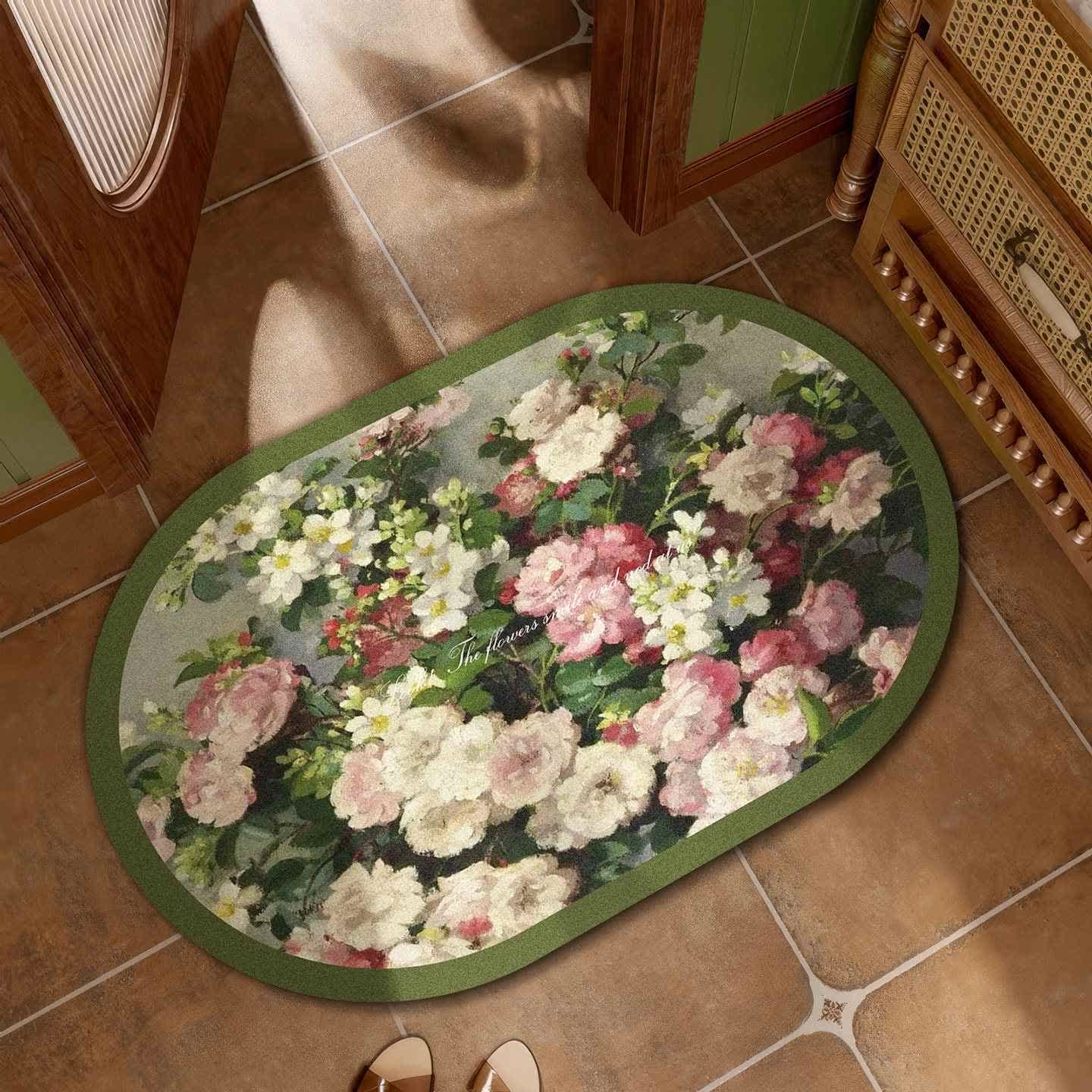 Ownkoti Oil Painting Floral Bath Mat - Dark Green - 23"W x 35"L - image 0