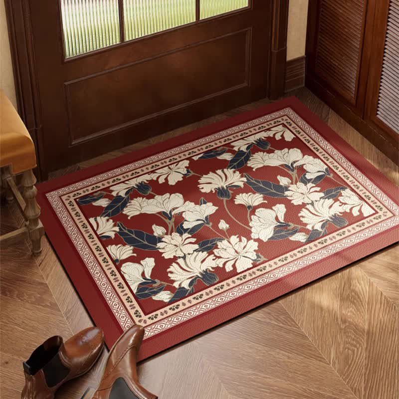 Ownkoti Retro Floral Border Door Mat - Red - 23"W x 47"L - image 0