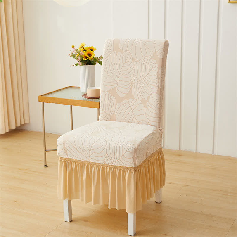 Ownkoti Jacquard Leaf Parsons Chair Slipcover - Beige - 6PCS - One Size - image 4