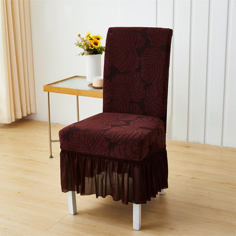 Ownkoti Jacquard Leaf Parsons Chair Slipcover - Brown - 6PCS - One Size - image 11