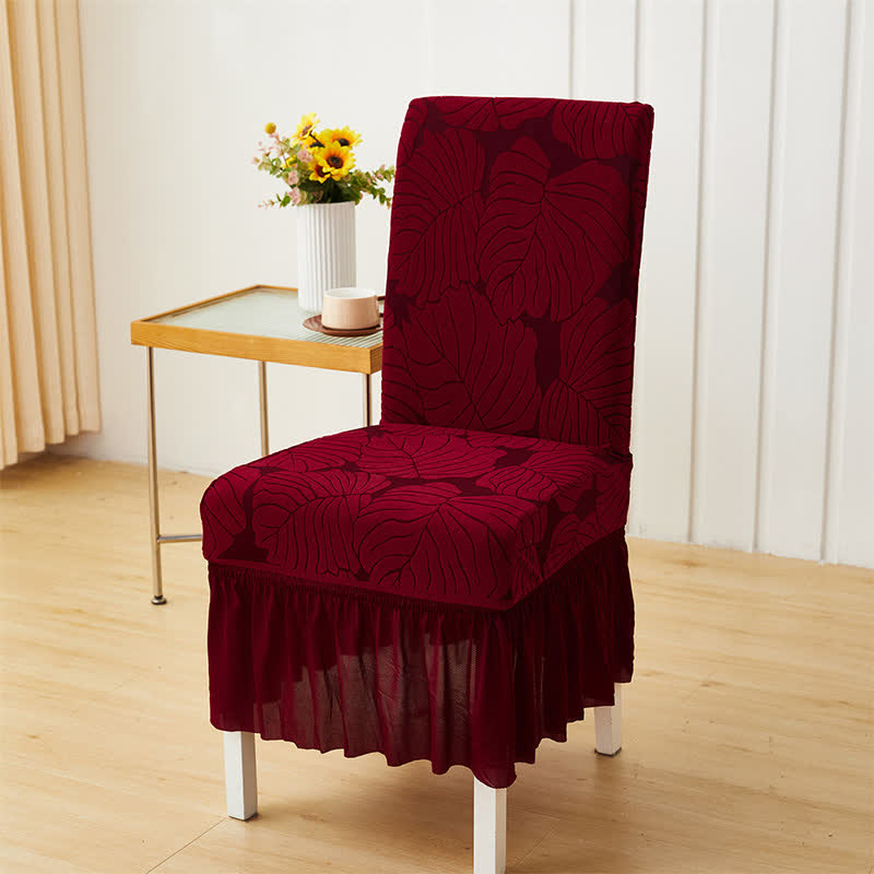 Ownkoti Jacquard Leaf Parsons Chair Slipcover - Wine - 6PCS - One Size - image 9