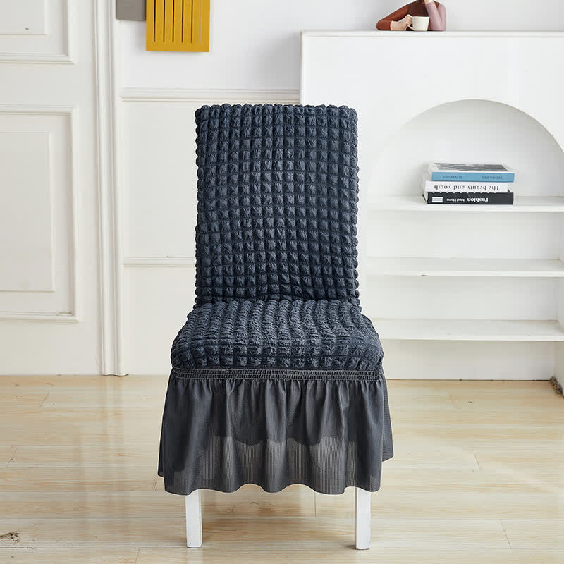 Ownkoti Seersucker Stretch Chair Cover with Ruffle Skirt - Dark Gray - 6PCS - One size - image 13