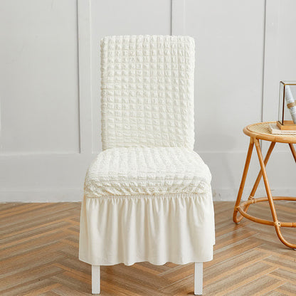 Ownkoti Seersucker Stretch Chair Cover with Ruffle Skirt - White - 6PCS - One size - image 1