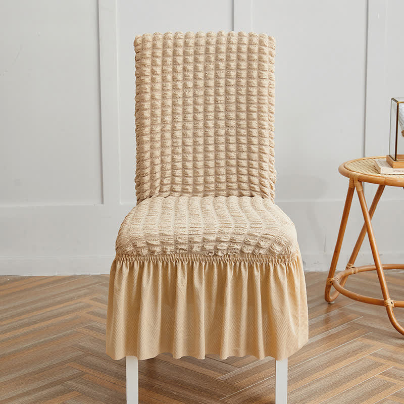 Ownkoti Seersucker Stretch Chair Cover with Ruffle Skirt - Beige - 6PCS - One size - image 16
