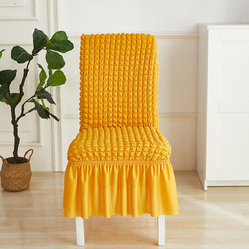 Ownkoti Seersucker Stretch Chair Cover with Ruffle Skirt - Yellow - 6PCS - One size - image 3