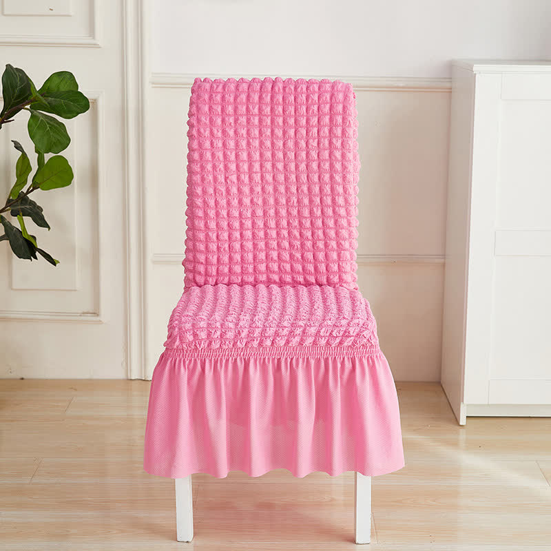Ownkoti Seersucker Stretch Chair Cover with Ruffle Skirt - Rose Pink - 6PCS - One size - image 10