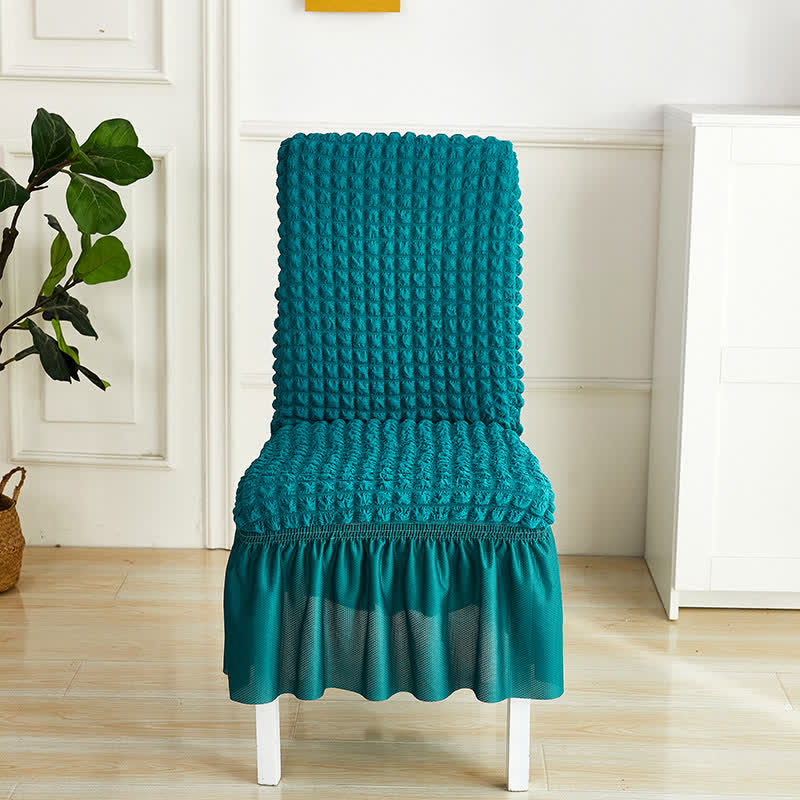 Ownkoti Seersucker Stretch Chair Cover with Ruffle Skirt - Dark Cyan - 6PCS - One size - image 7