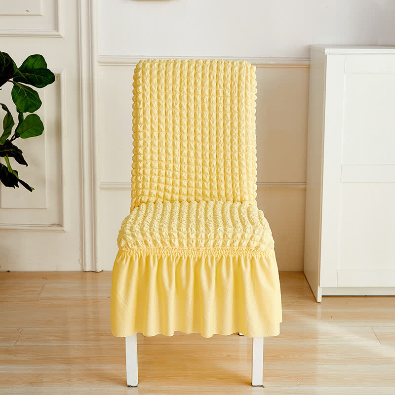 Ownkoti Seersucker Stretch Chair Cover with Ruffle Skirt - Light Yellow - 6PCS - One size - image 4
